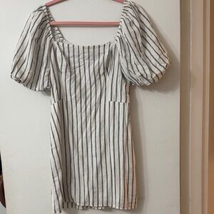Abercrombie & Fitch Navy and White Striped Puff Sleeve Mini Dress